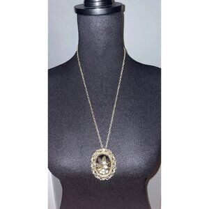 Vintage Lucite Bubble Pendant Necklace Brooch Pin‎ Dried Flowers In Lucite